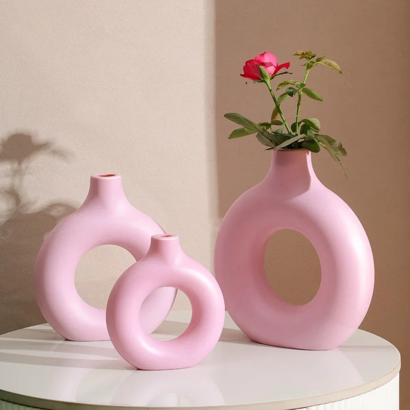 Nordic White Vase - Ceramic-Look Plastic for Modern Decor, Desktop & Living Room Flower Pot