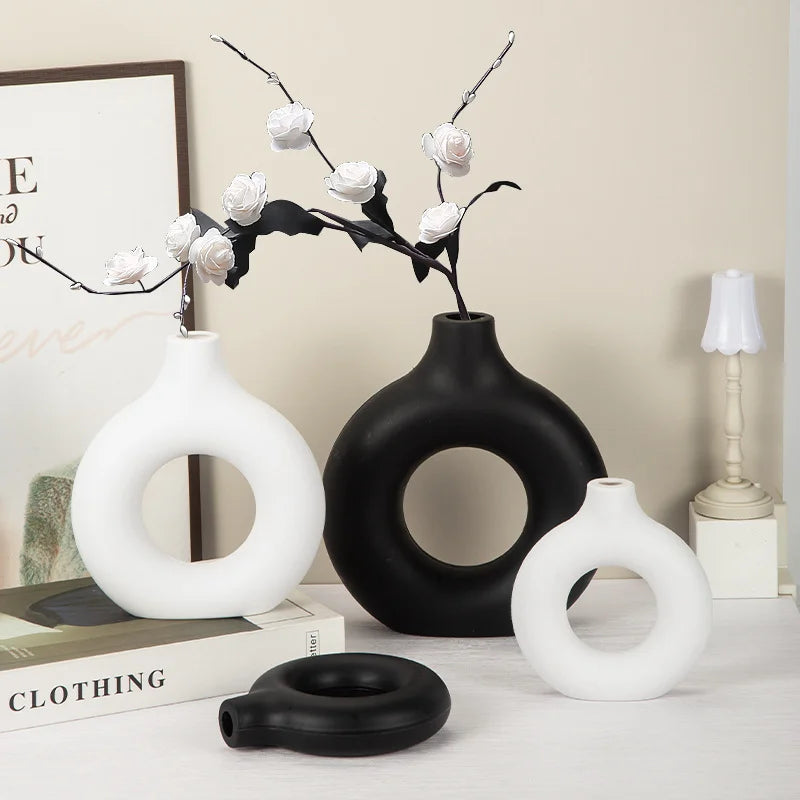 Nordic White Vase - Ceramic-Look Plastic for Modern Decor, Desktop & Living Room Flower Pot