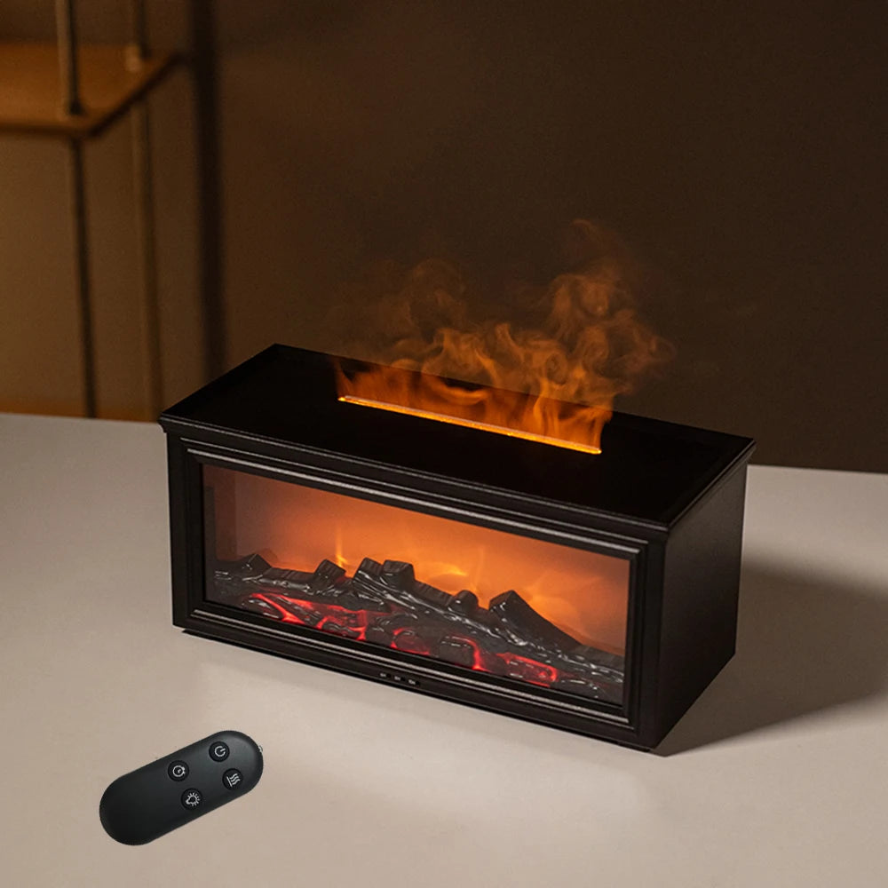 Eseential Oil Diffuser, Fireplace Flame Oil Diffuser - Aromatherapy Aroma Humidifier, Upgrade 7 Flame Colors Noiseless 280ml