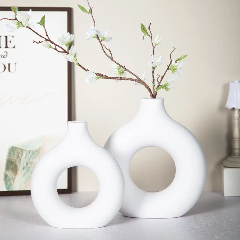 Nordic White Vase - Ceramic-Look Plastic for Modern Decor, Desktop & Living Room Flower Pot