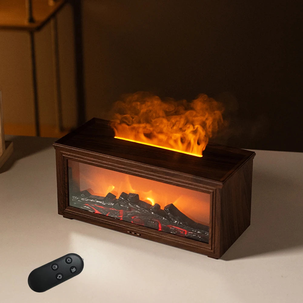 Eseential Oil Diffuser, Fireplace Flame Oil Diffuser - Aromatherapy Aroma Humidifier, Upgrade 7 Flame Colors Noiseless 280ml