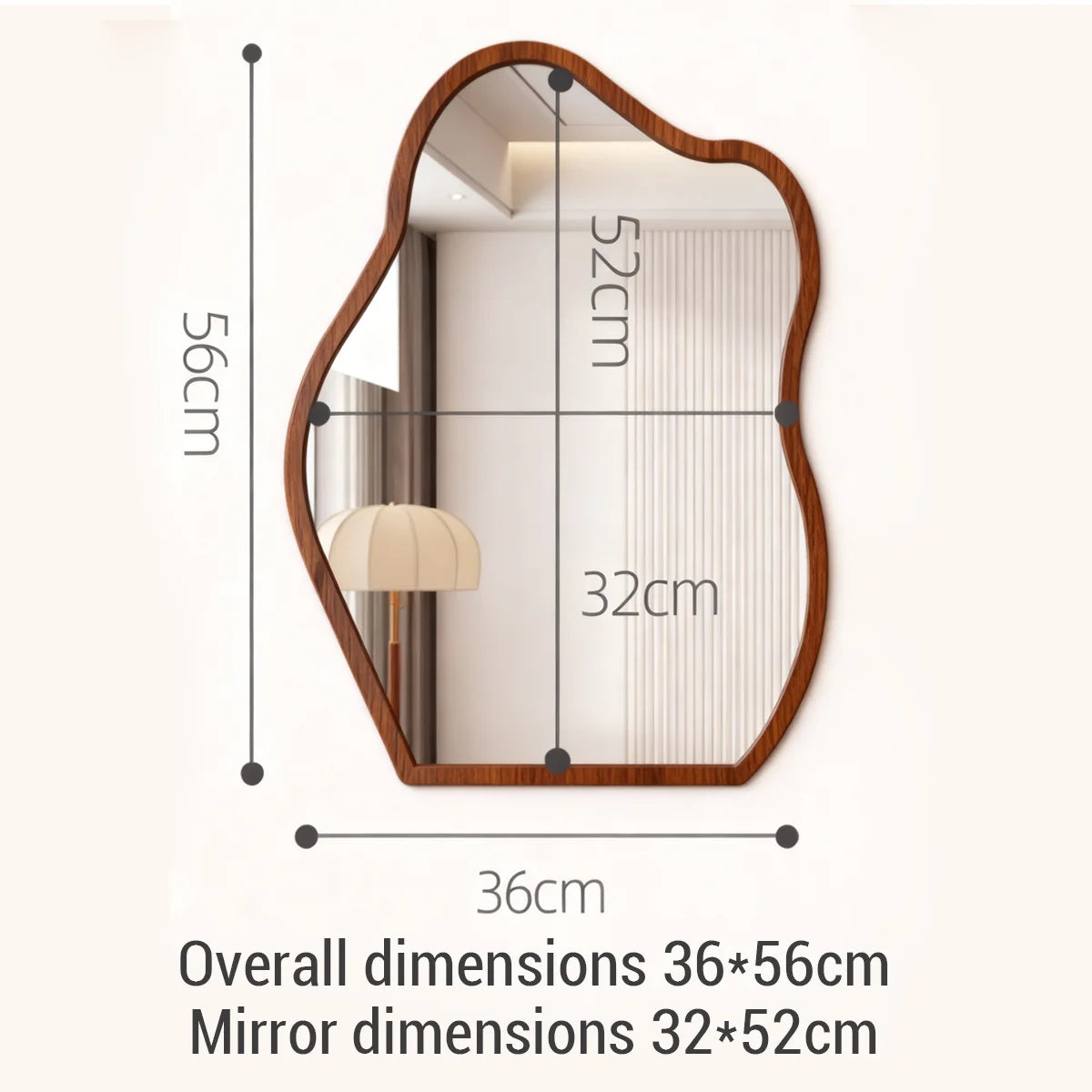 Irregular Wall Mirror Wavy Wooden Framed Modern Bohemian Decorative Mirror for Bathroom Bedroom Living Room Entryway